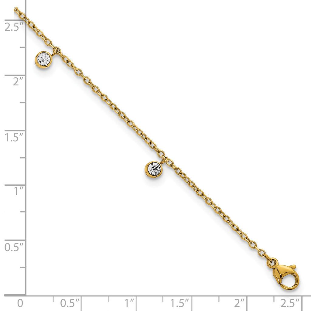 Women's Gold-Tone Polished Crystal Stainless Steel Anklet