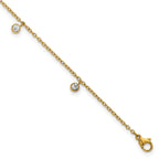 Women's Gold-Tone Polished Crystal Stainless Steel Anklet