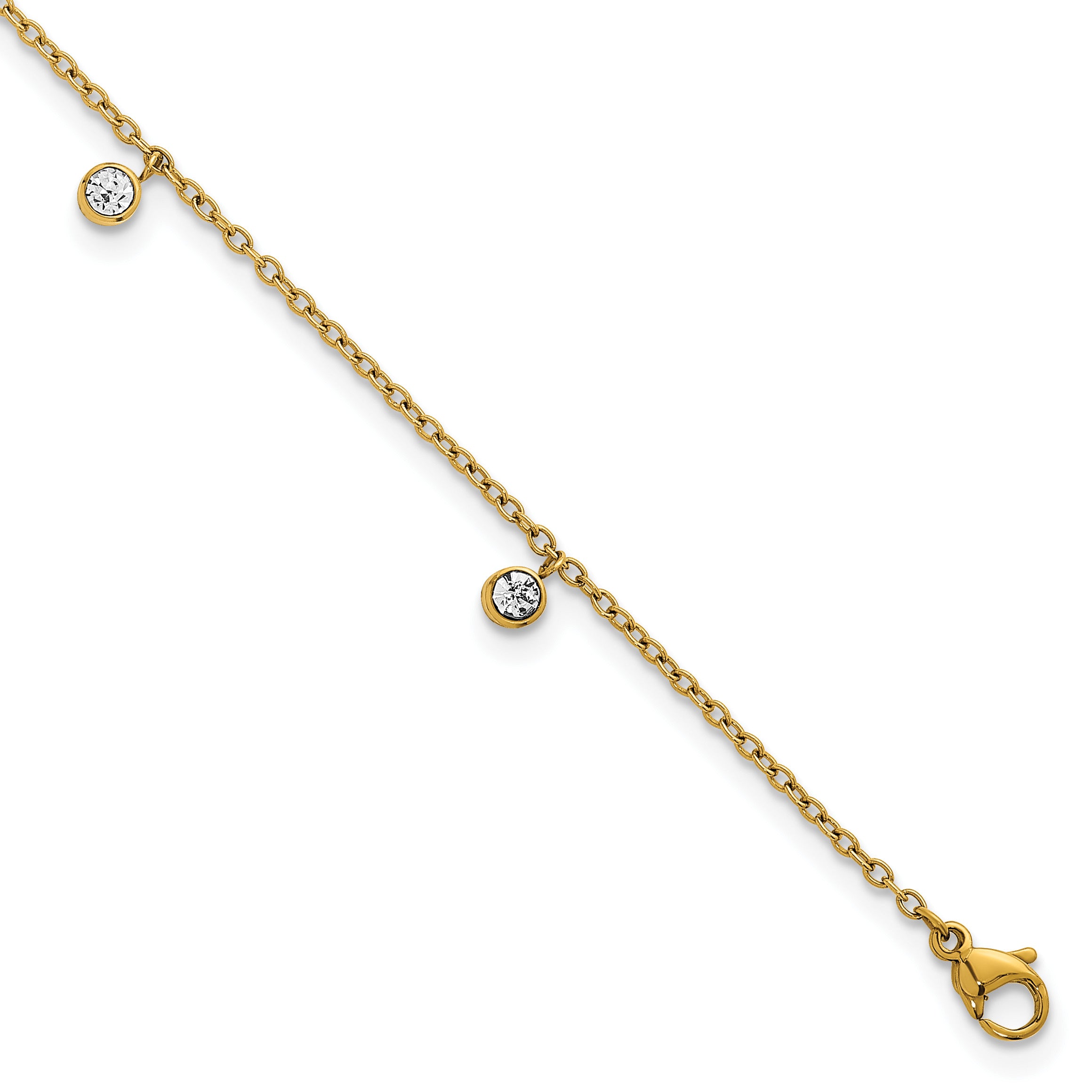 Women's Gold-Tone Polished Crystal Stainless Steel Anklet