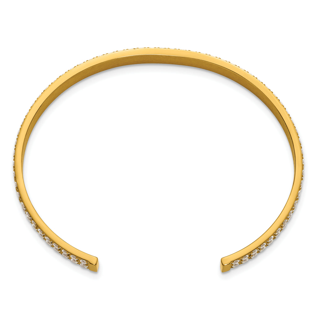 Gold-Tone Polished Cubic Zirconia Stainless Steel Bangle Bracelet 5mm