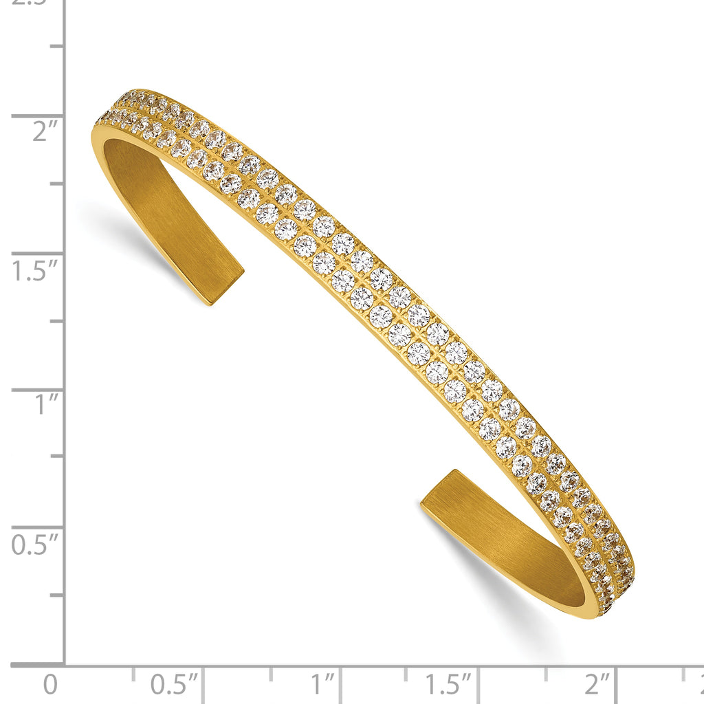 Gold-Tone Polished Cubic Zirconia Stainless Steel Bangle Bracelet 5mm