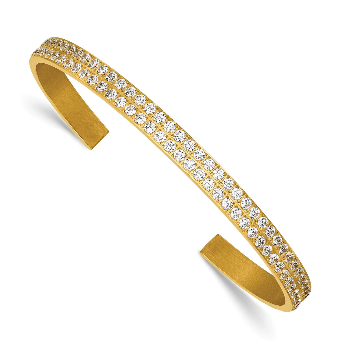 Double Row Cubic Zirconia Bangle Bracelet in Yellow IP-Plated Stainless Steel, 5mm - Sophia Jewelers Main image