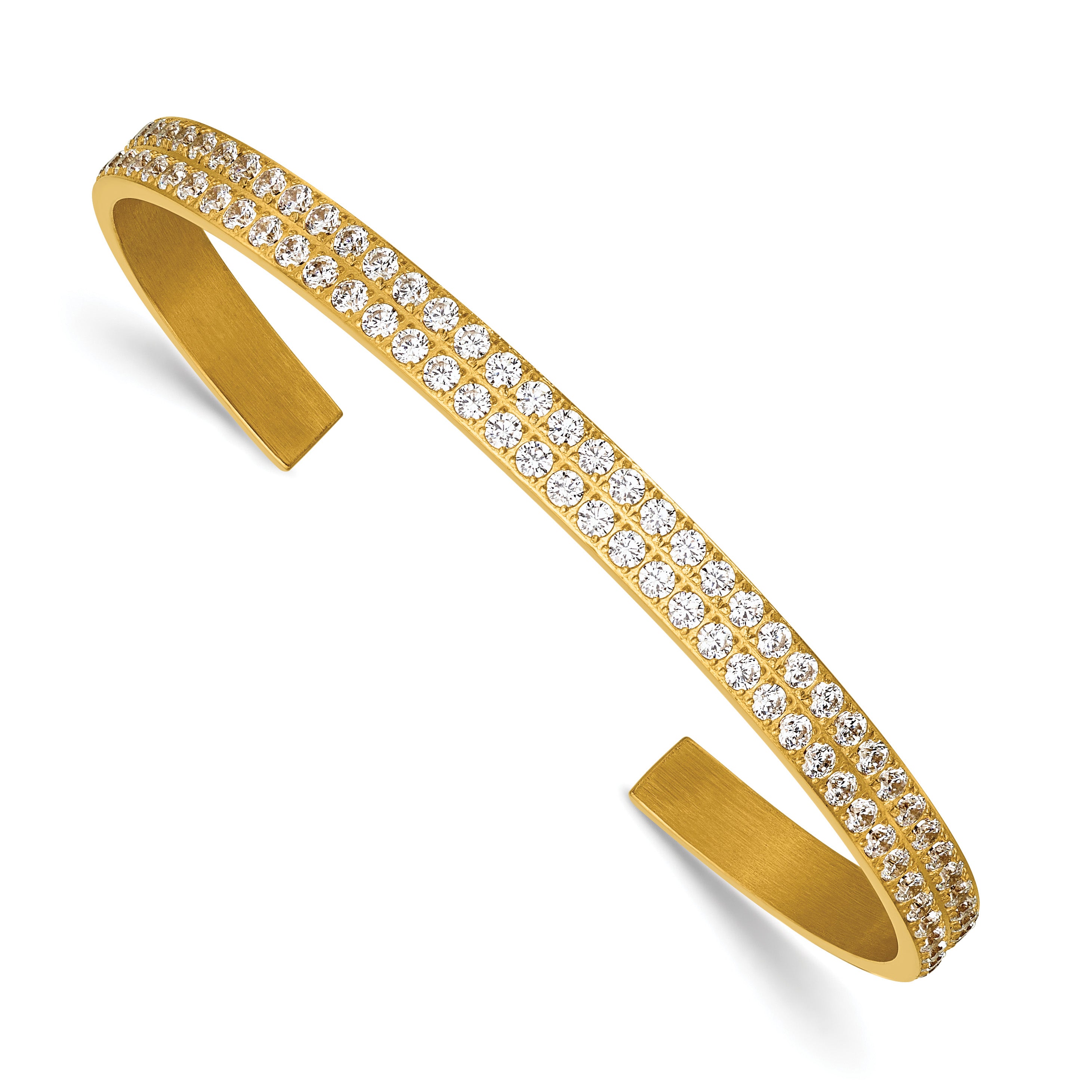 Gold-Tone Polished Cubic Zirconia Stainless Steel Bangle Bracelet 5mm Main image