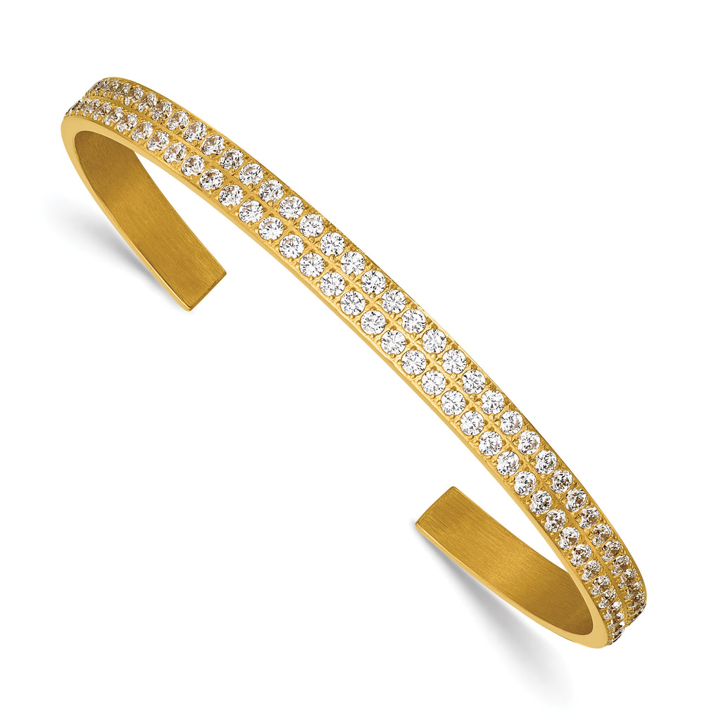 Gold-Tone Polished Cubic Zirconia Stainless Steel Bangle Bracelet 5mm