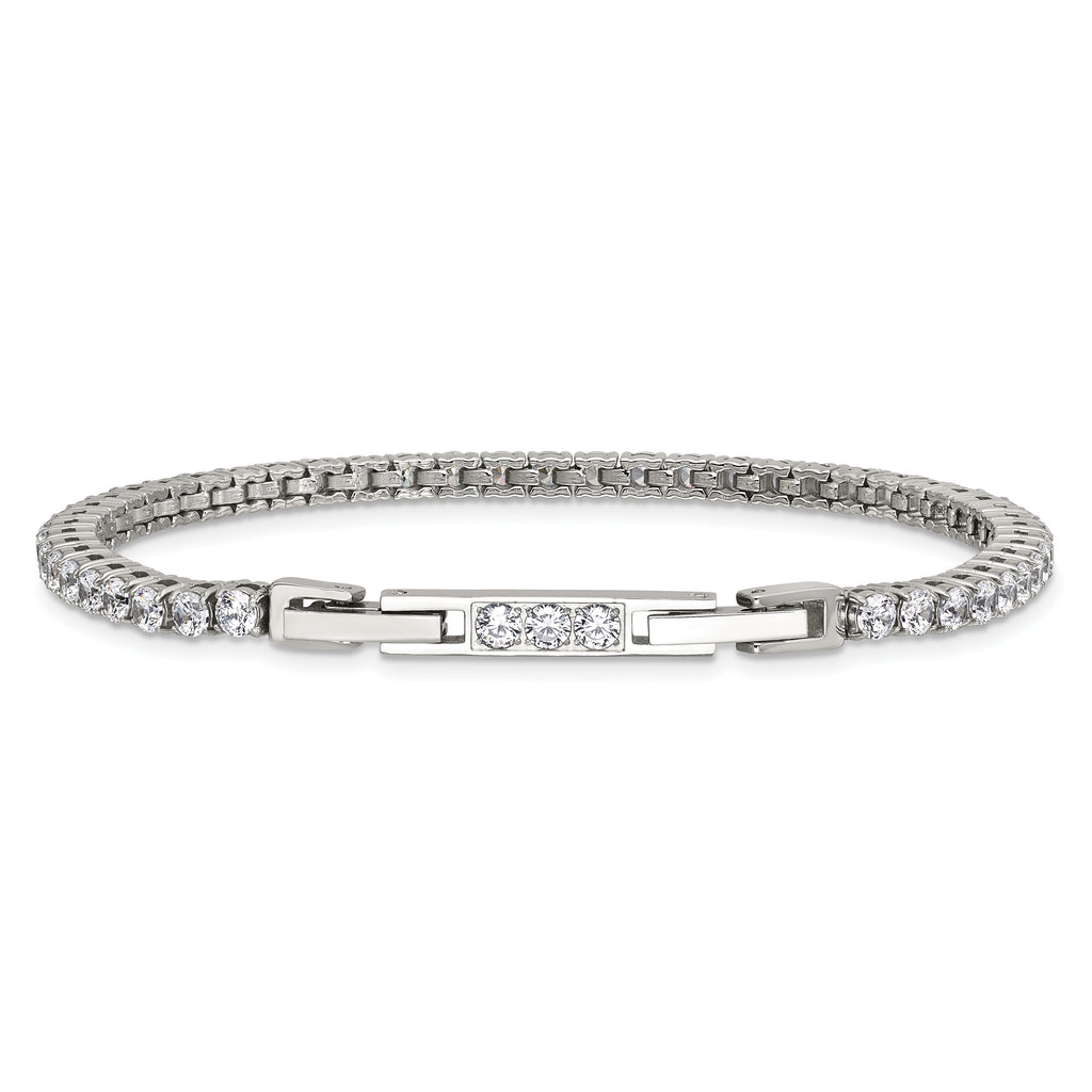 Polished Cubic Zirconia Stainless Steel Bracelet 3.25mm