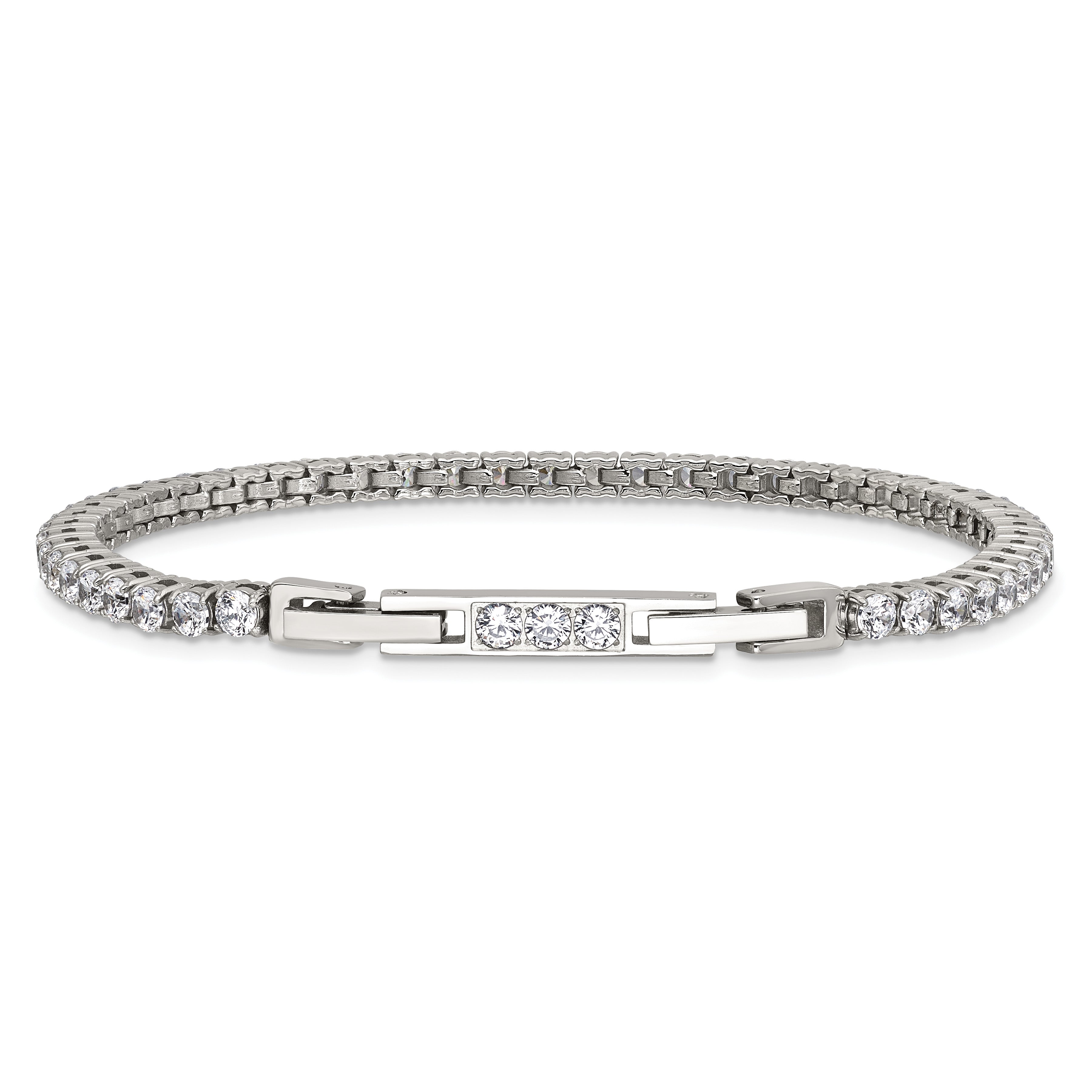 Polished Cubic Zirconia Stainless Steel Bracelet 3.25mm