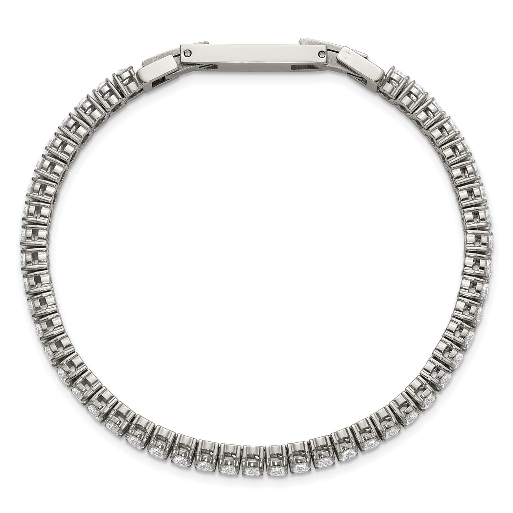 Polished Cubic Zirconia Stainless Steel Bracelet 3.25mm