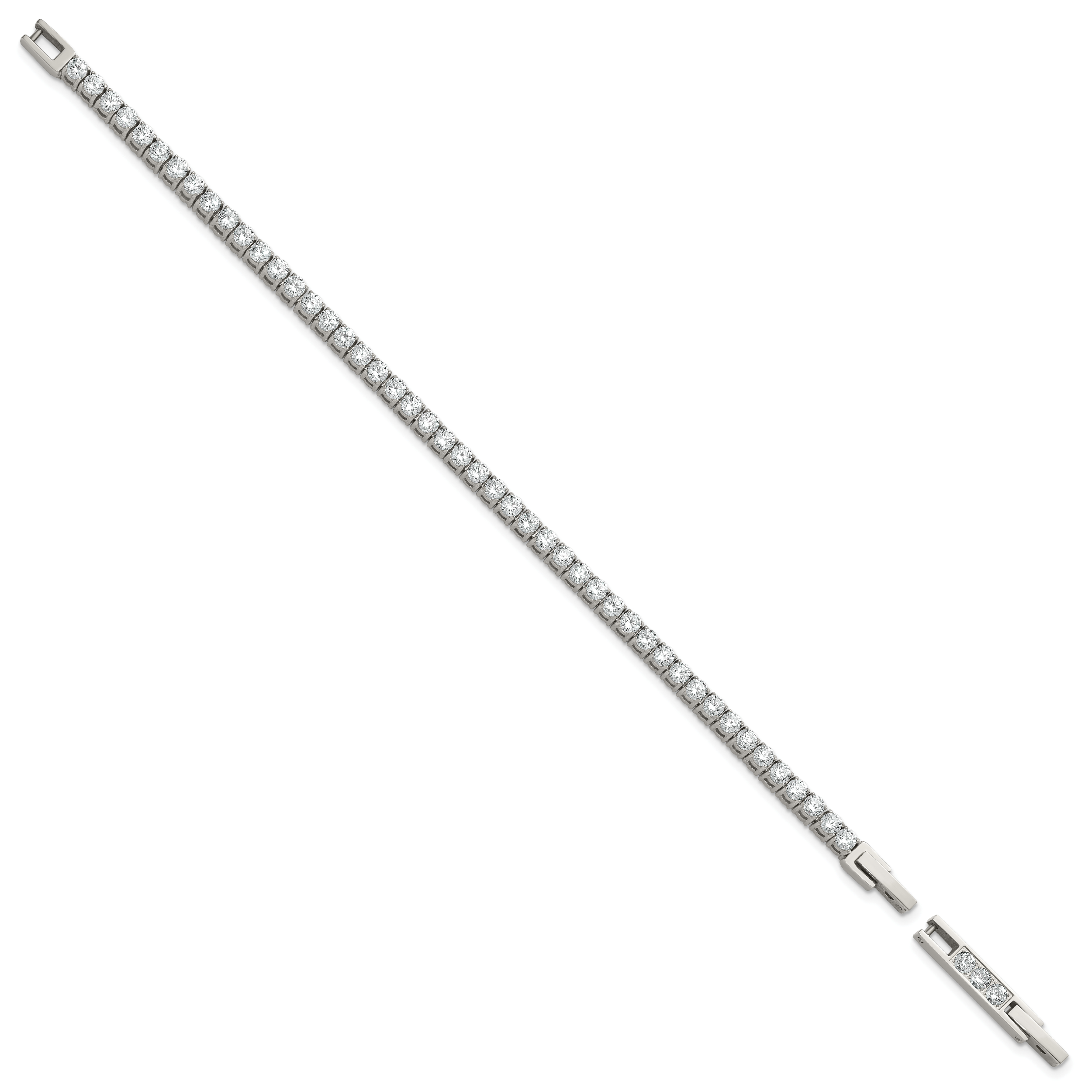 Polished Cubic Zirconia Stainless Steel Bracelet 3.25mm