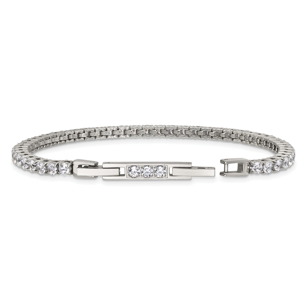 Polished Cubic Zirconia Stainless Steel Bracelet 3.25mm