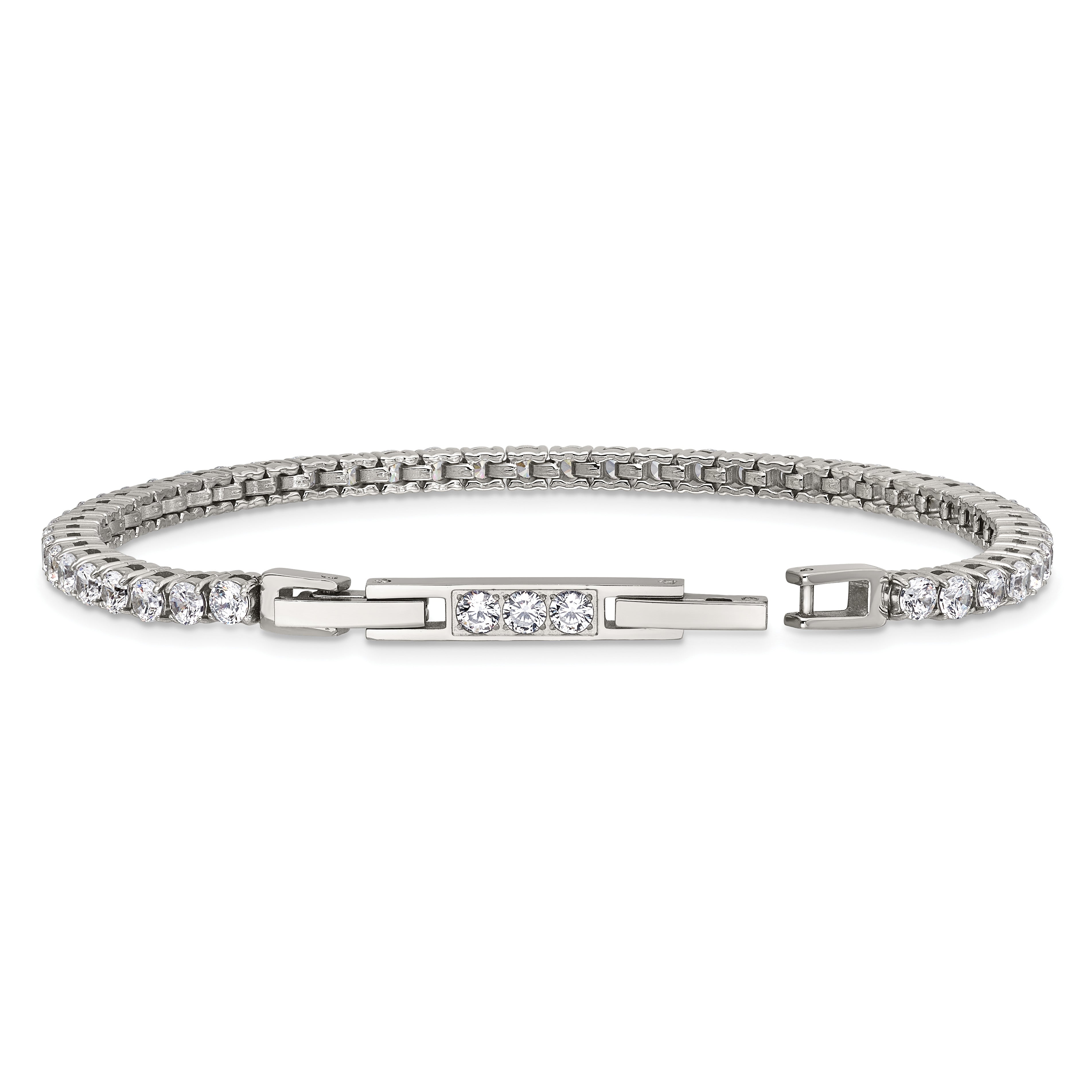 Polished Cubic Zirconia Stainless Steel Bracelet 3.25mm