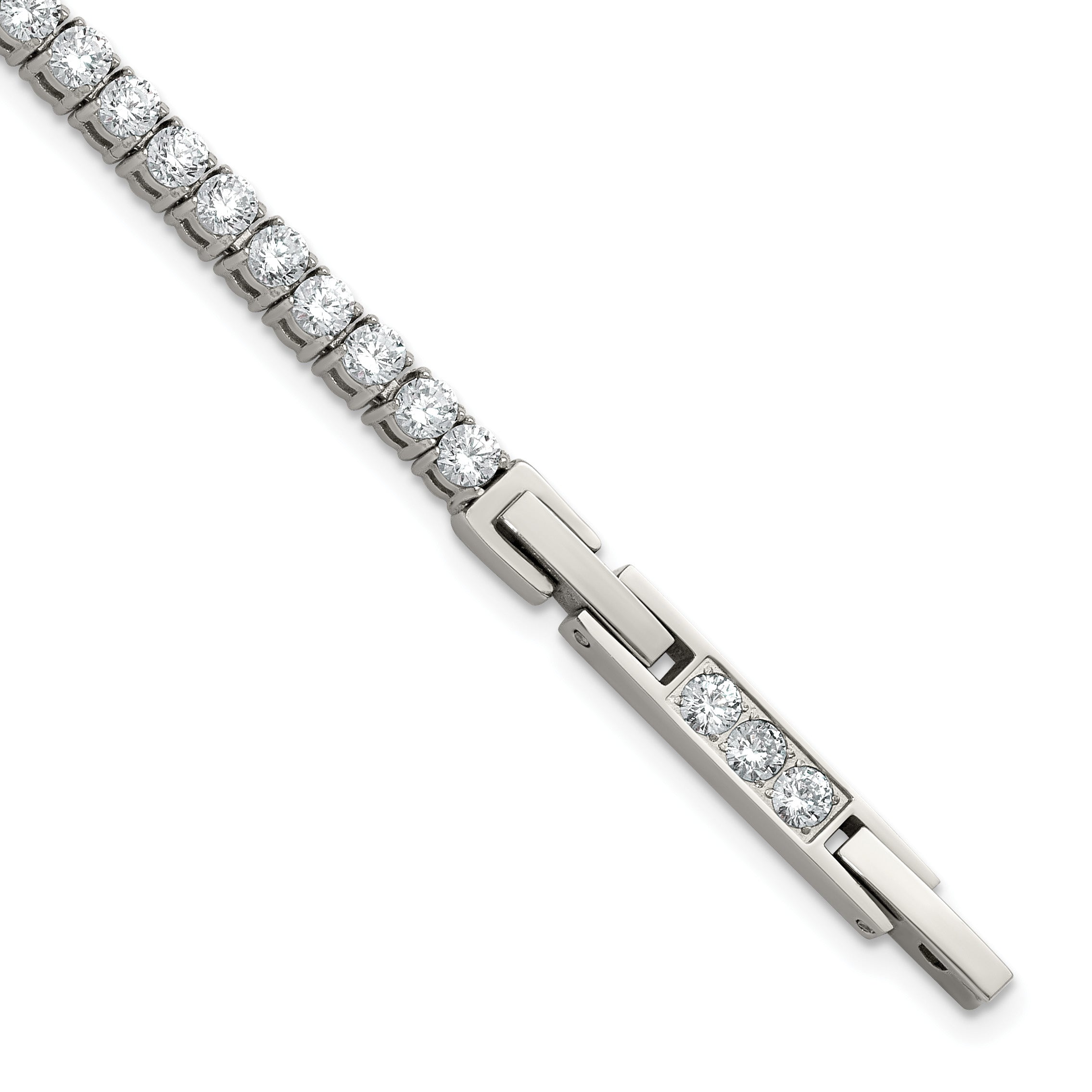 Polished Cubic Zirconia Stainless Steel Bracelet 3.25mm