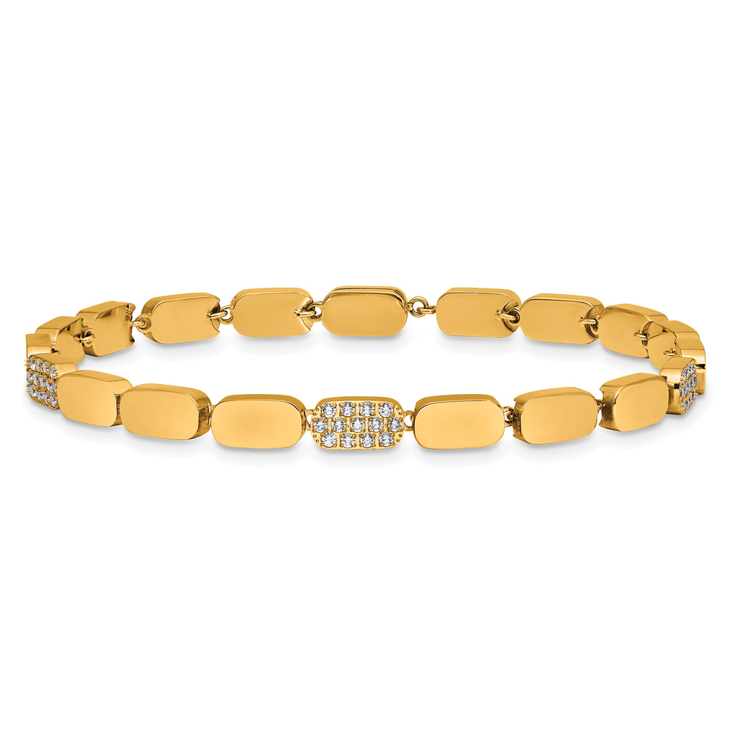 Gold-Tone Polished Cubic Zirconia Stainless Steel Bracelet 4.5mm