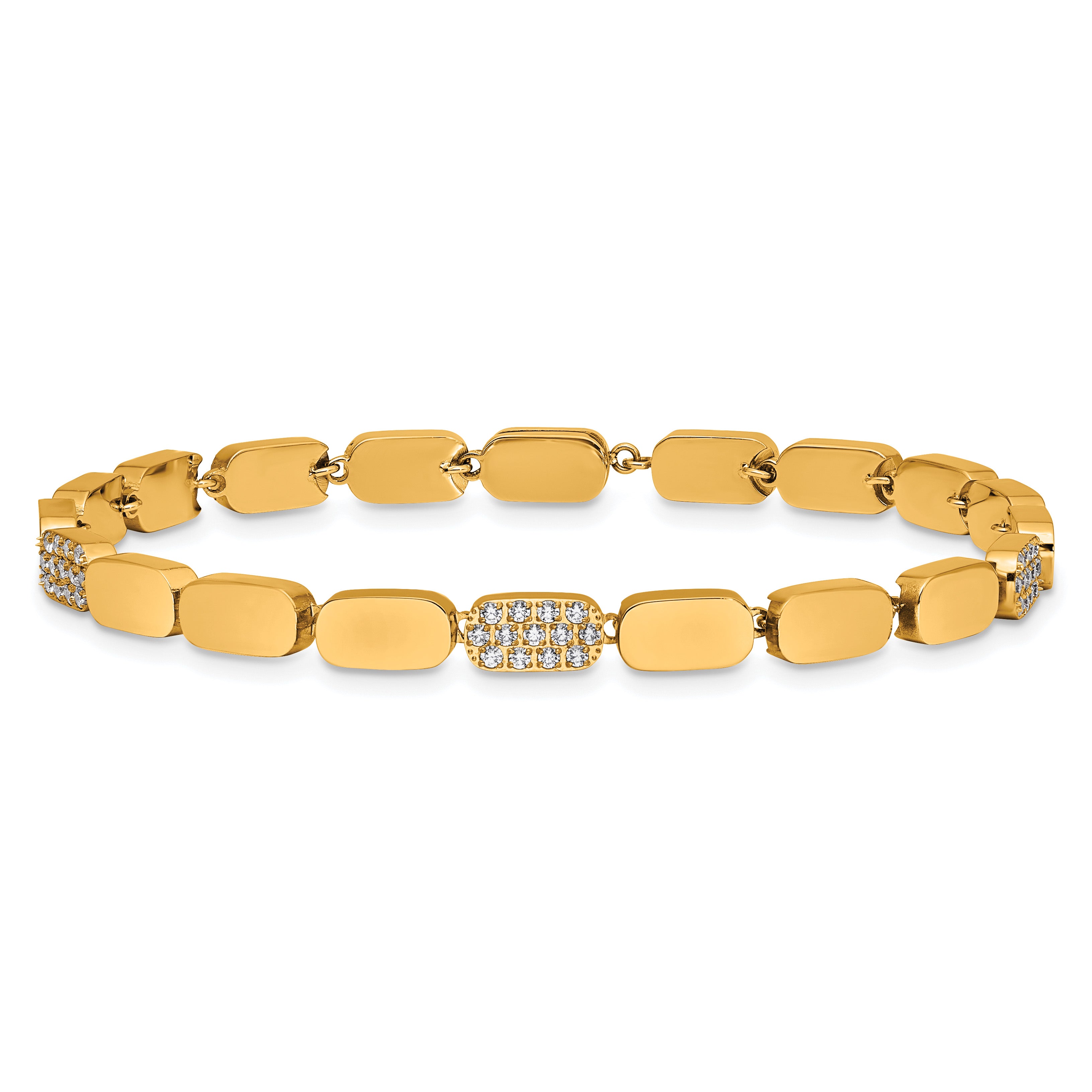 Gold-Tone Polished Cubic Zirconia Stainless Steel Bracelet 4.5mm