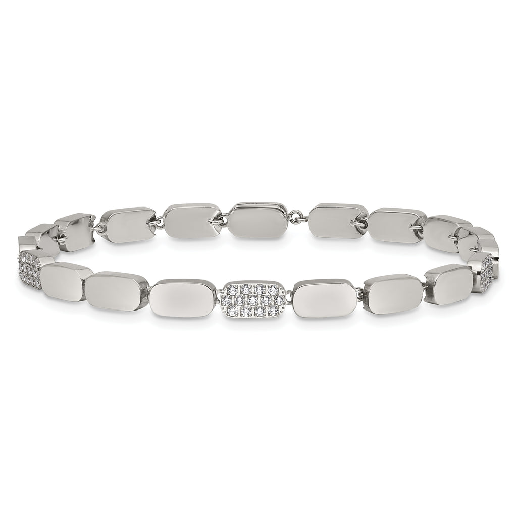 Polished Cubic Zirconia Stainless Steel Bracelet 4.5mm