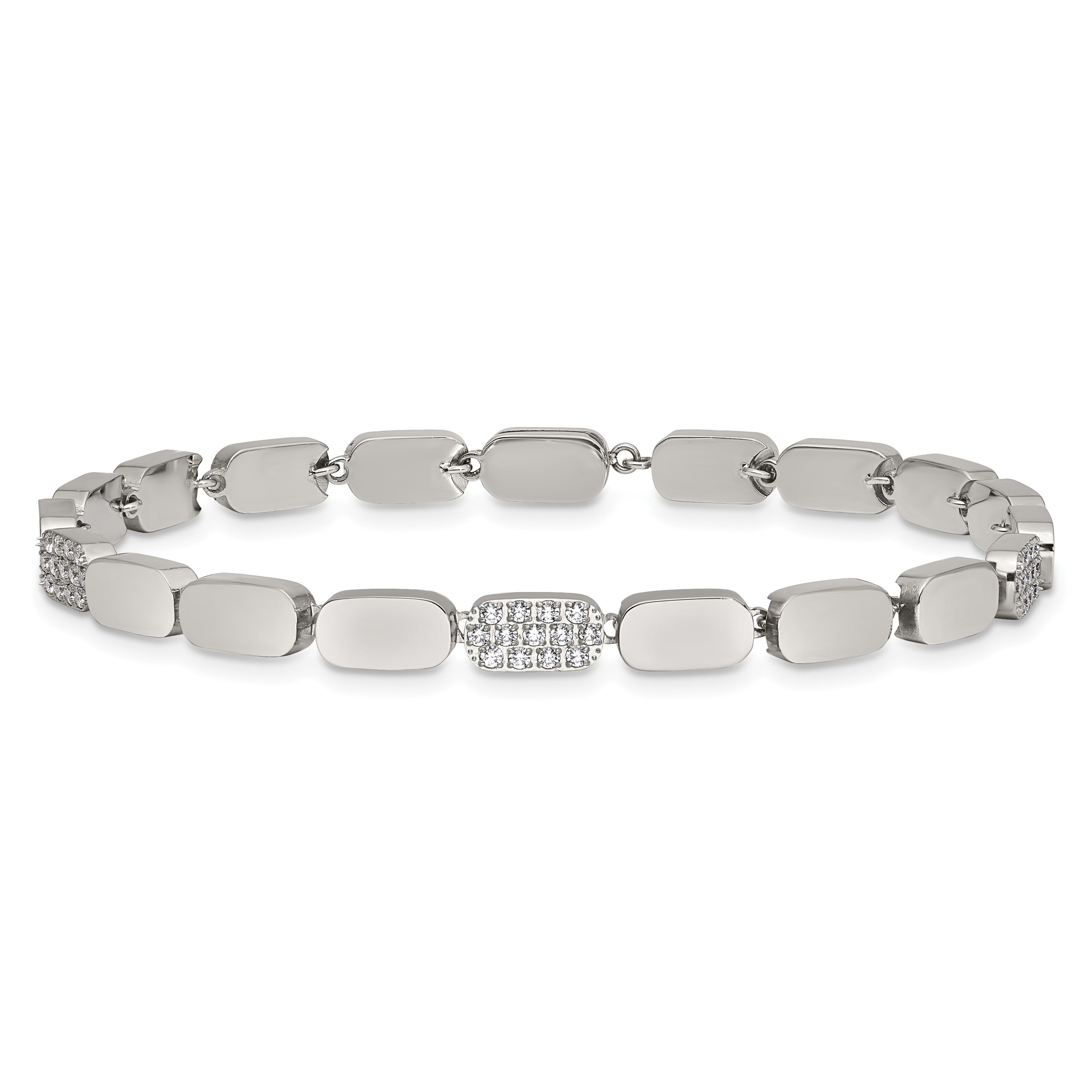 Polished Cubic Zirconia Stainless Steel Bracelet 4.5mm