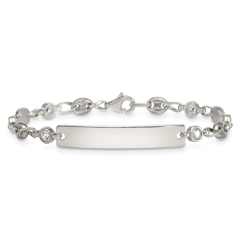 Polished Cubic Zirconia Anchor Stainless Steel ID Bracelet 4.35mm