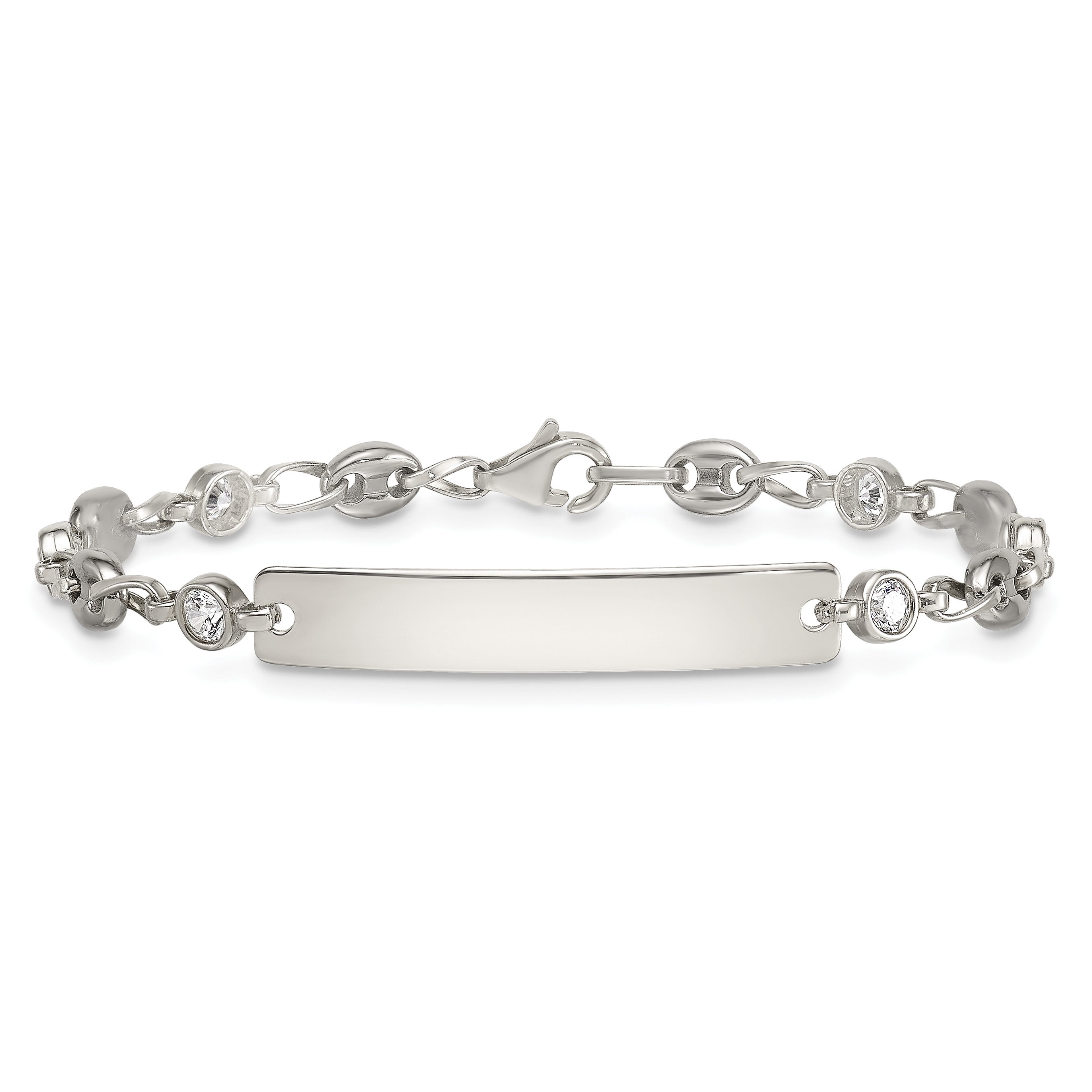 Polished Cubic Zirconia Anchor Stainless Steel ID Bracelet 4.35mm
