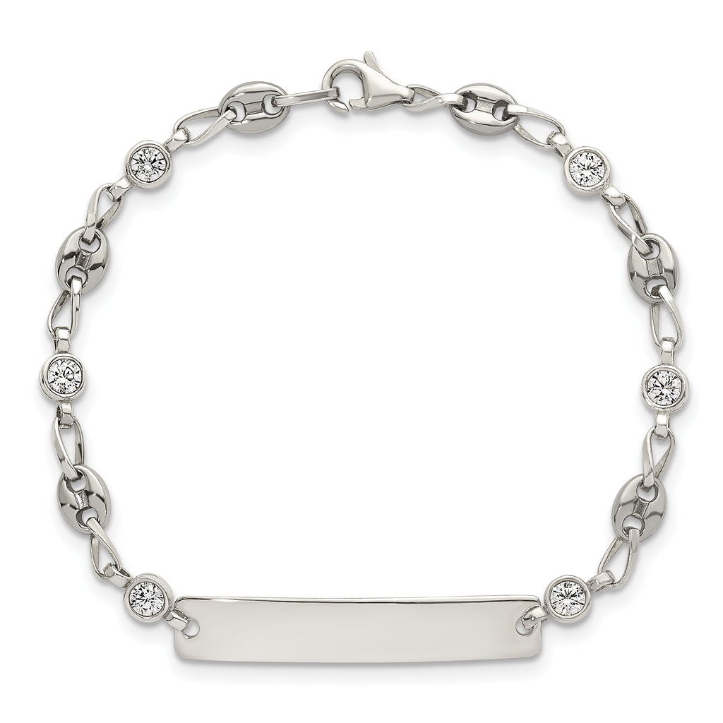 Polished Cubic Zirconia Anchor Stainless Steel ID Bracelet 4.35mm