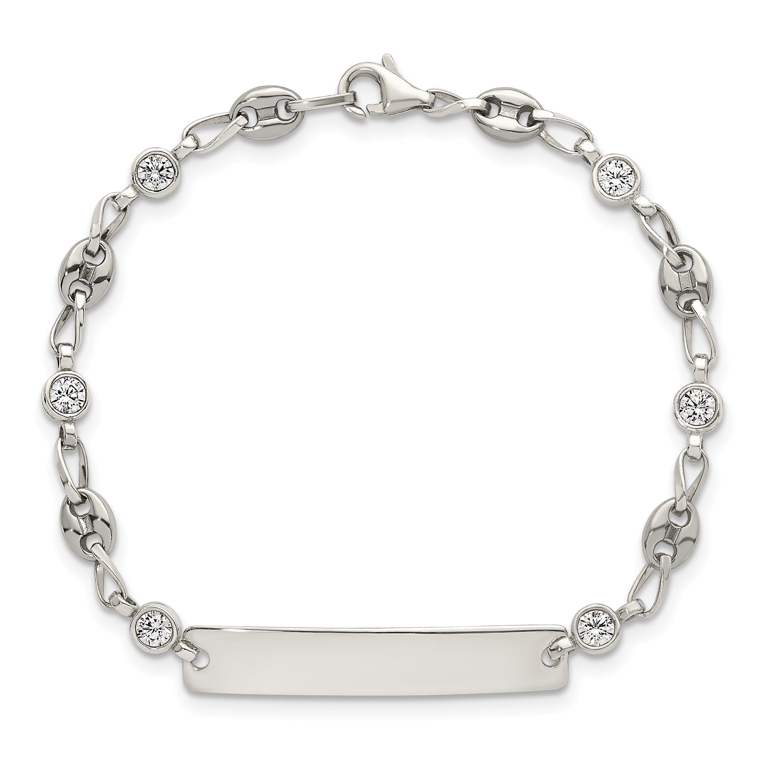 Polished Cubic Zirconia Anchor Stainless Steel ID Bracelet 4.35mm