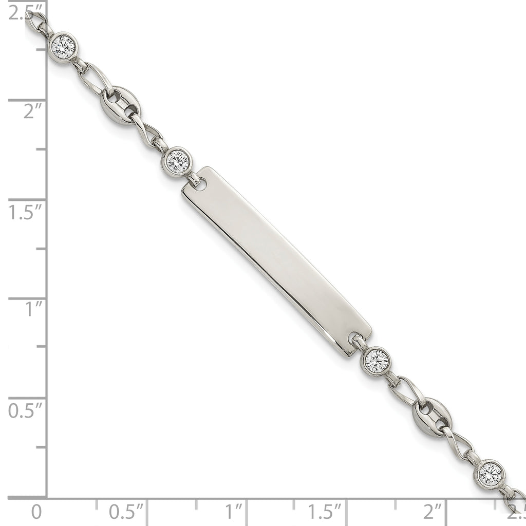 Polished Cubic Zirconia Anchor Stainless Steel ID Bracelet 4.35mm