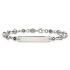 Polished Purple Cubic Zirconia Anchor Stainless Steel ID Bracelet 4.35mm