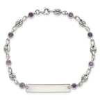 Polished Purple Cubic Zirconia Anchor Stainless Steel ID Bracelet 4.35mm