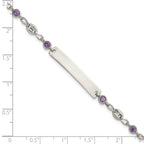 Polished Purple Cubic Zirconia Anchor Stainless Steel ID Bracelet 4.35mm