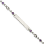 Polished Purple Cubic Zirconia Anchor Stainless Steel ID Bracelet 4.35mm