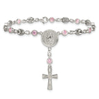 Polished Pink Cubic Zirconia Stainless Steel Bracelet 4.35mm