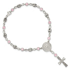 Polished Pink Cubic Zirconia Stainless Steel Bracelet 4.35mm