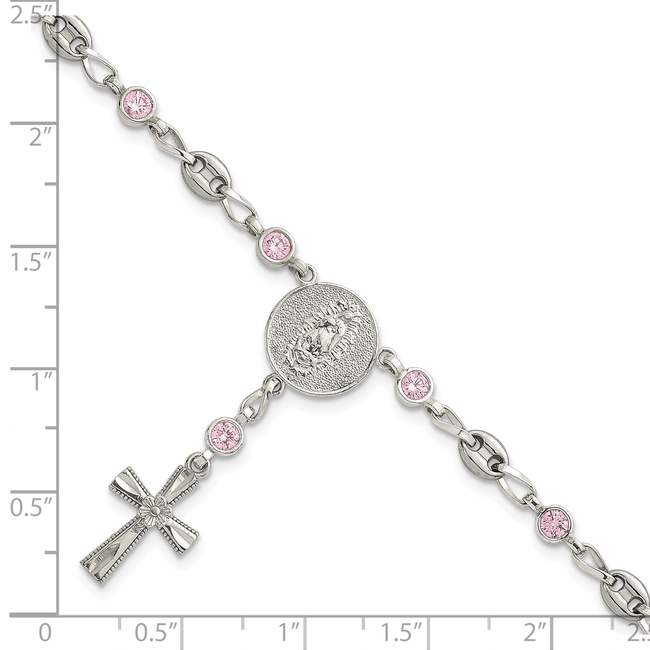 Polished Pink Cubic Zirconia Stainless Steel Bracelet 4.35mm