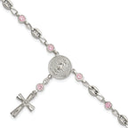 Polished Pink Cubic Zirconia Stainless Steel Bracelet 4.35mm