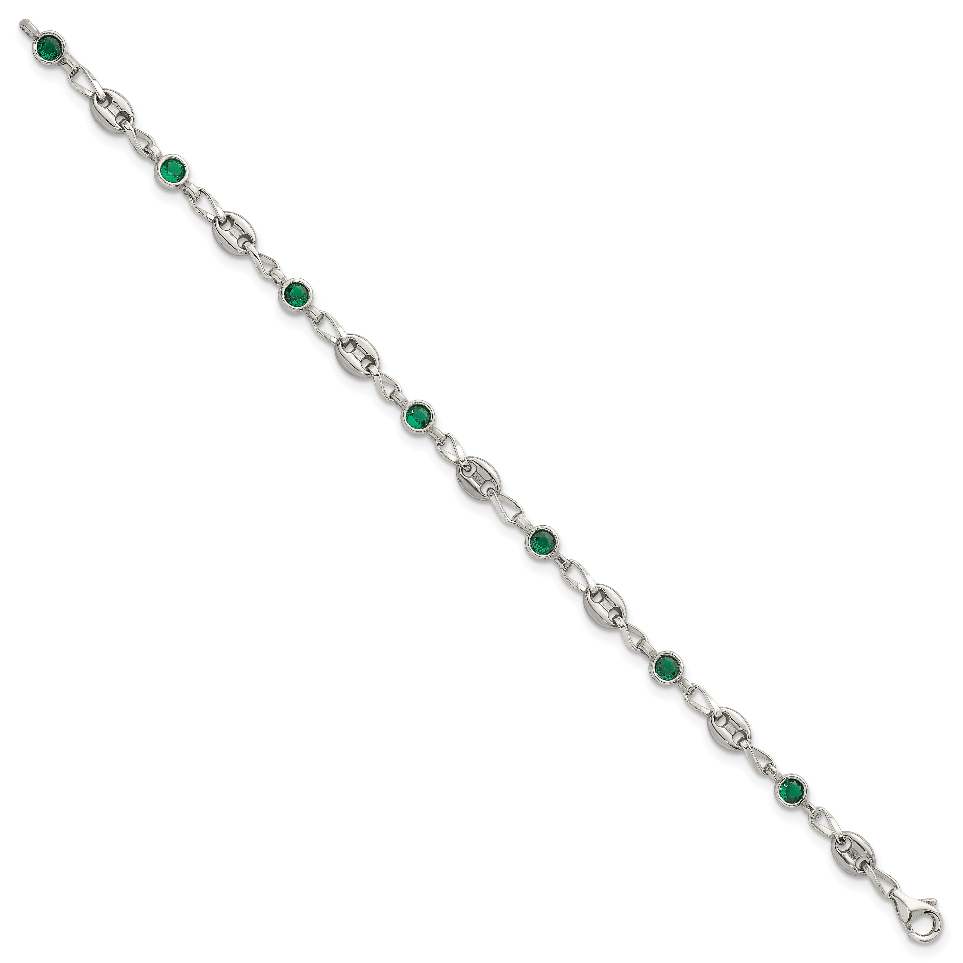 Polished Green Cubic Zirconia Anchor Stainless Steel Bracelet 4.35mm