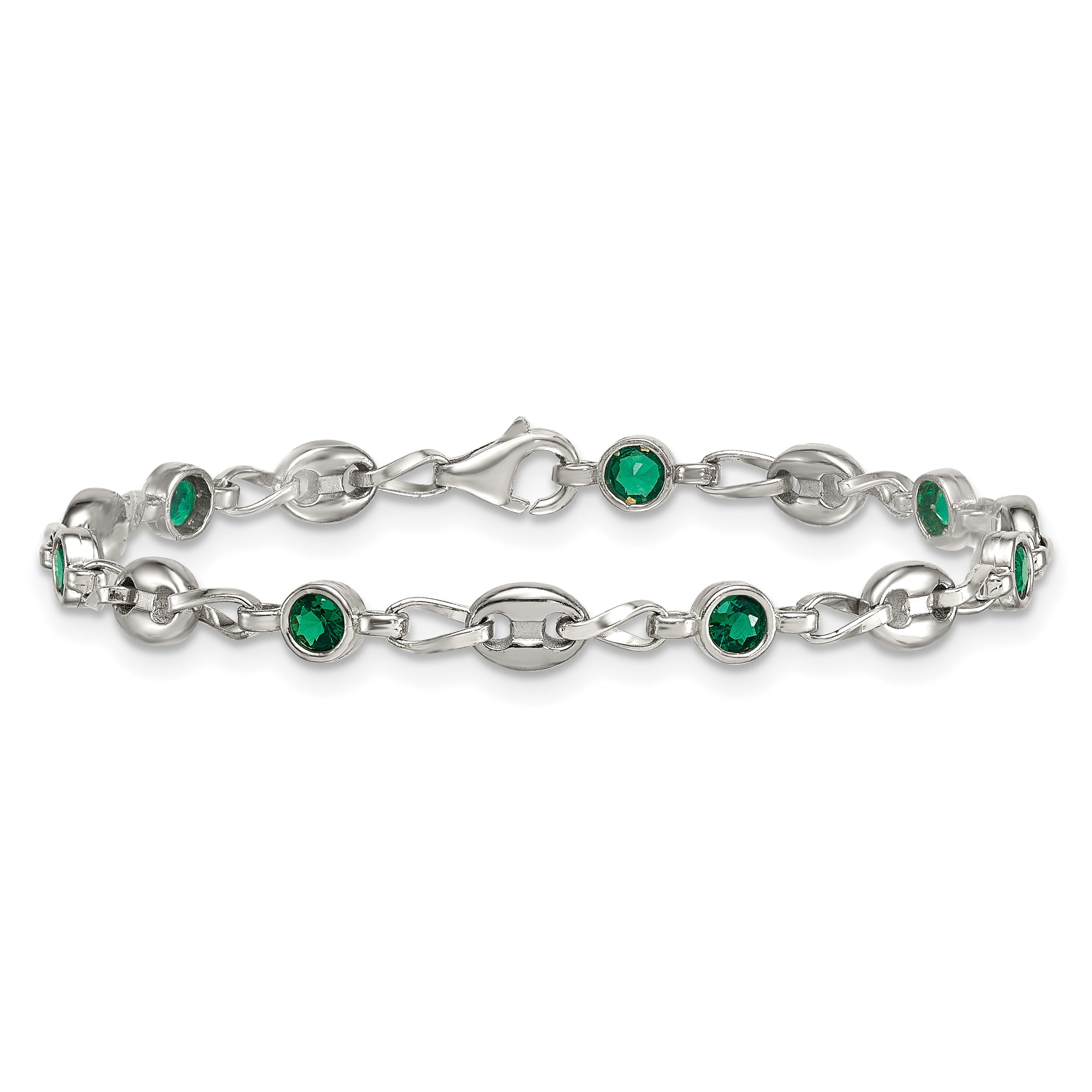 Polished Green Cubic Zirconia Anchor Stainless Steel Bracelet 4.35mm