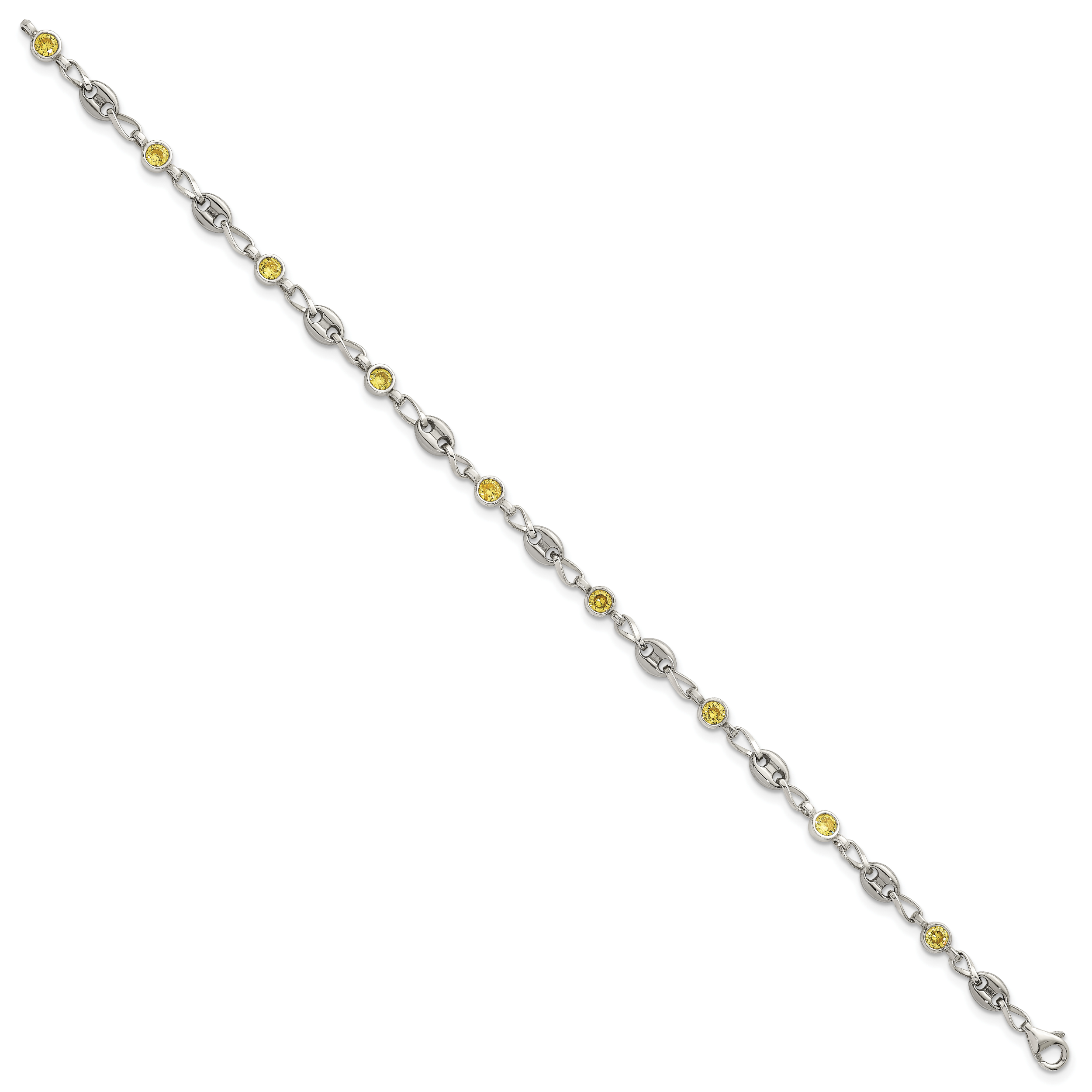 Polished Yellow Cubic Zirconia Anchor Stainless Steel Bracelet 4.35mm Secondary image