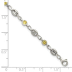 Polished Yellow Cubic Zirconia Anchor Stainless Steel Bracelet 4.35mm