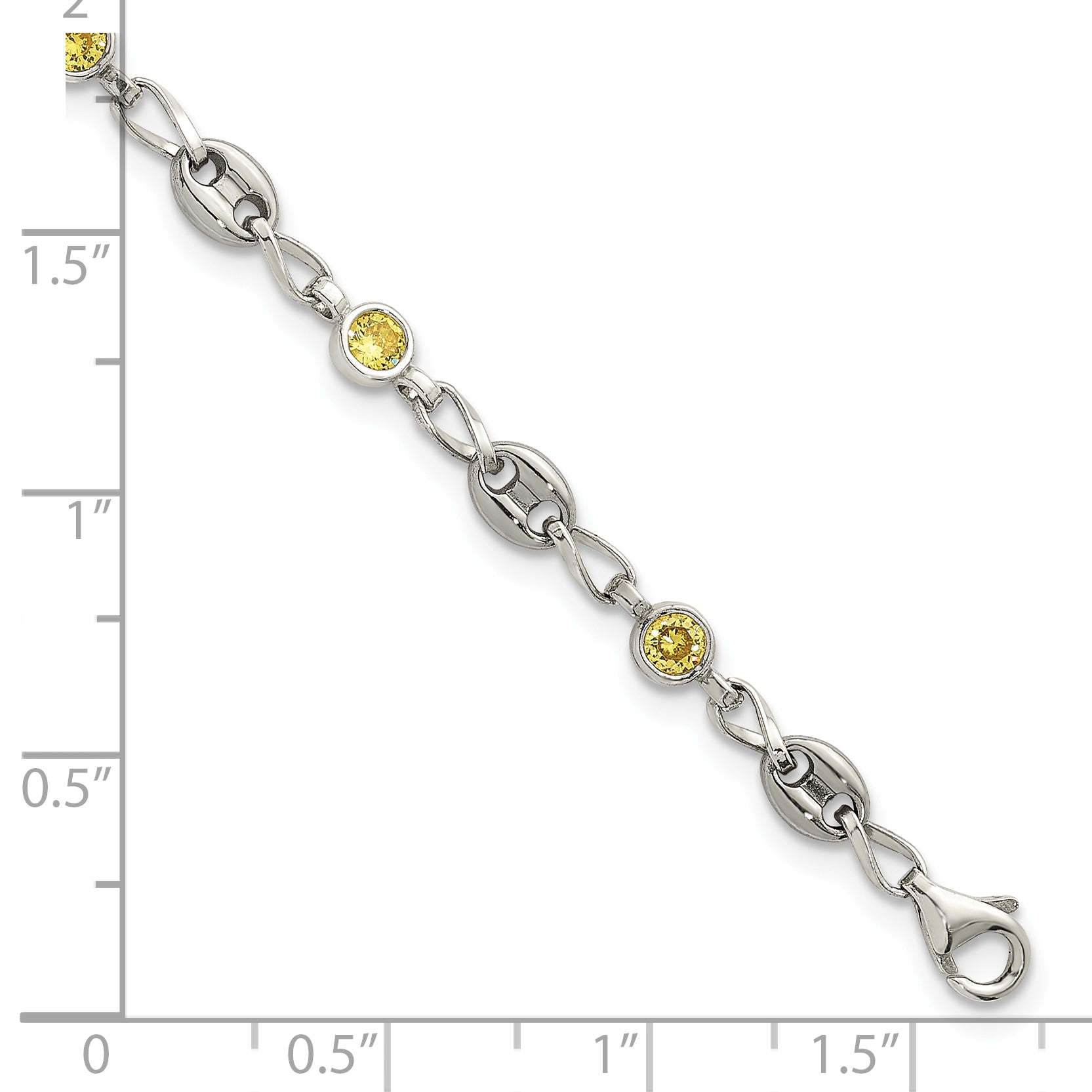 Polished Yellow Cubic Zirconia Anchor Stainless Steel Bracelet 4.35mm