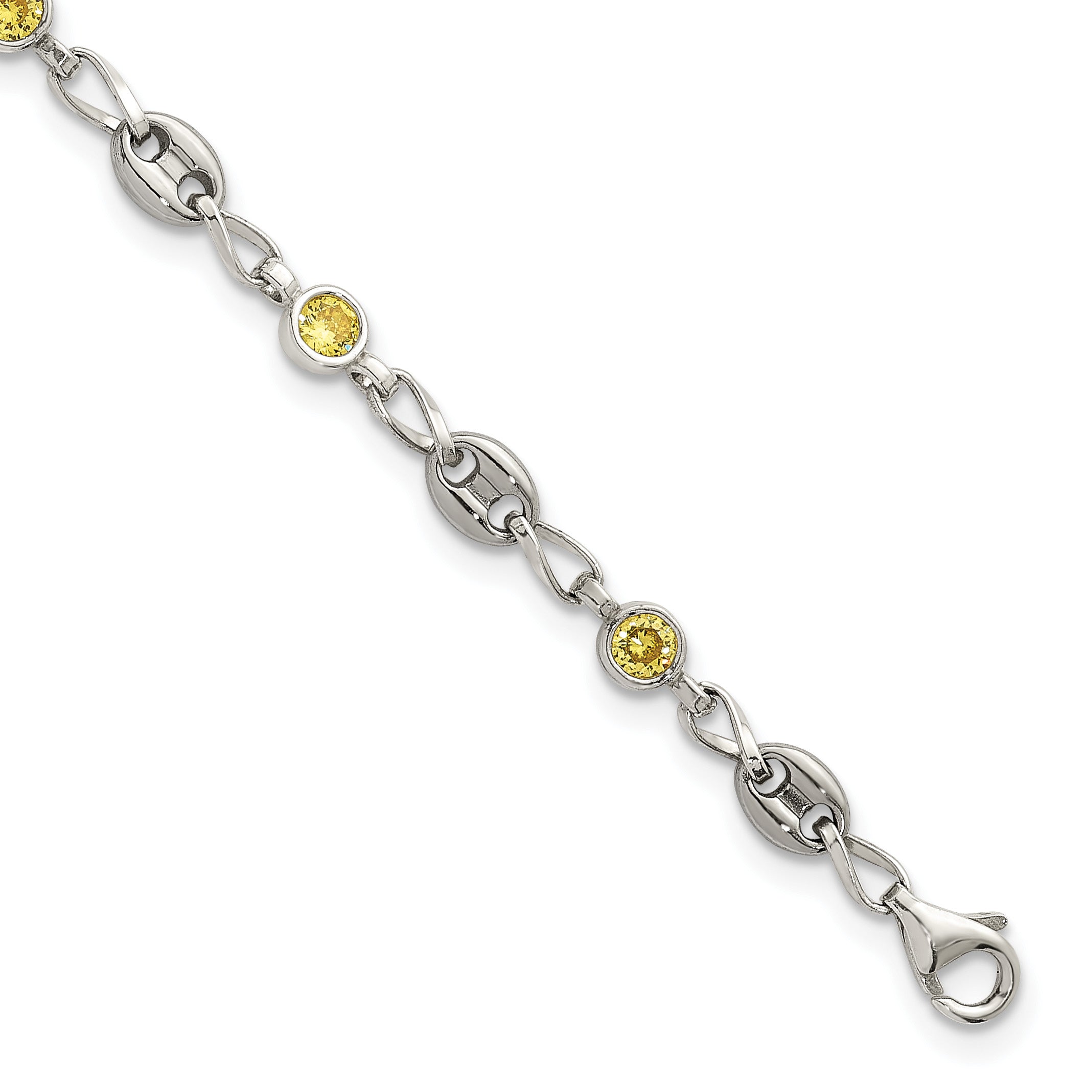Polished Yellow Cubic Zirconia Anchor Stainless Steel Bracelet 4.35mm Main image