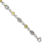 Polished Yellow Cubic Zirconia Anchor Stainless Steel Bracelet 4.35mm