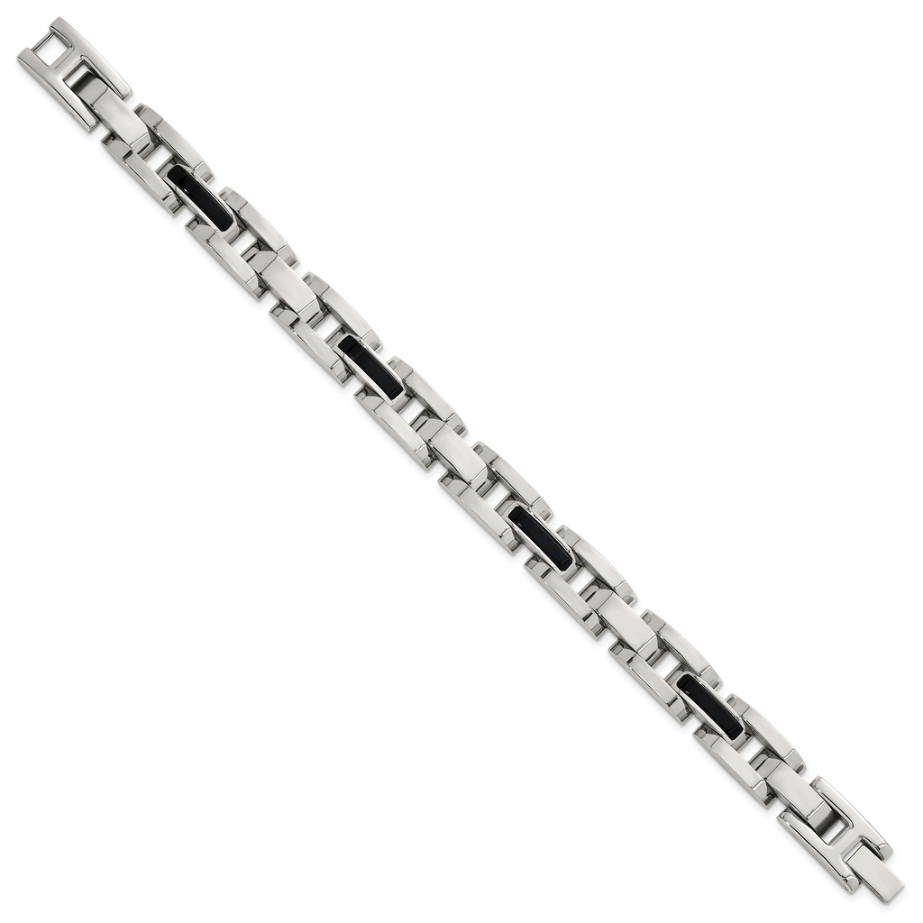 Polished Black Onyx Stainless Steel Bracelet 11mm