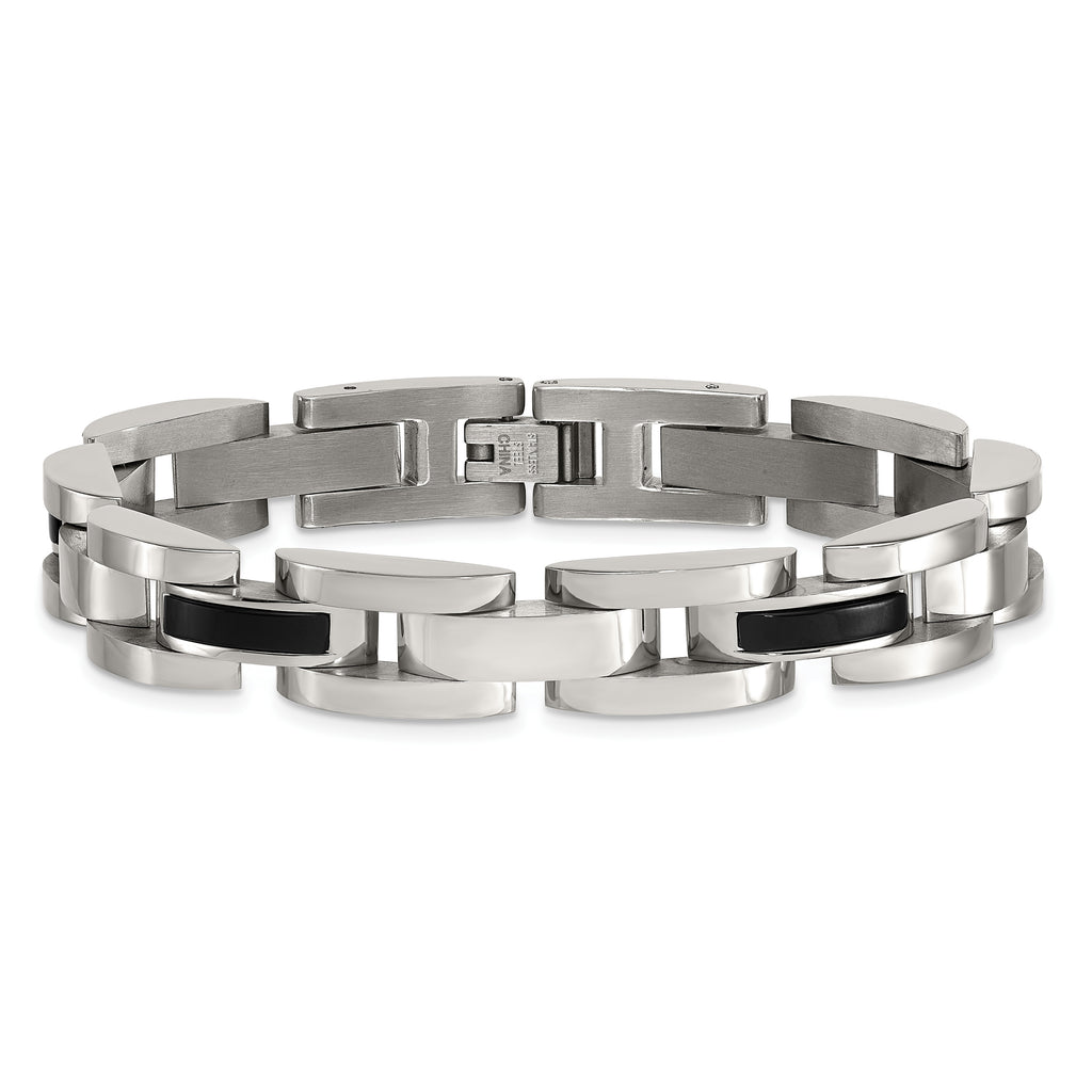 Polished Black Onyx Stainless Steel Bracelet 11mm
