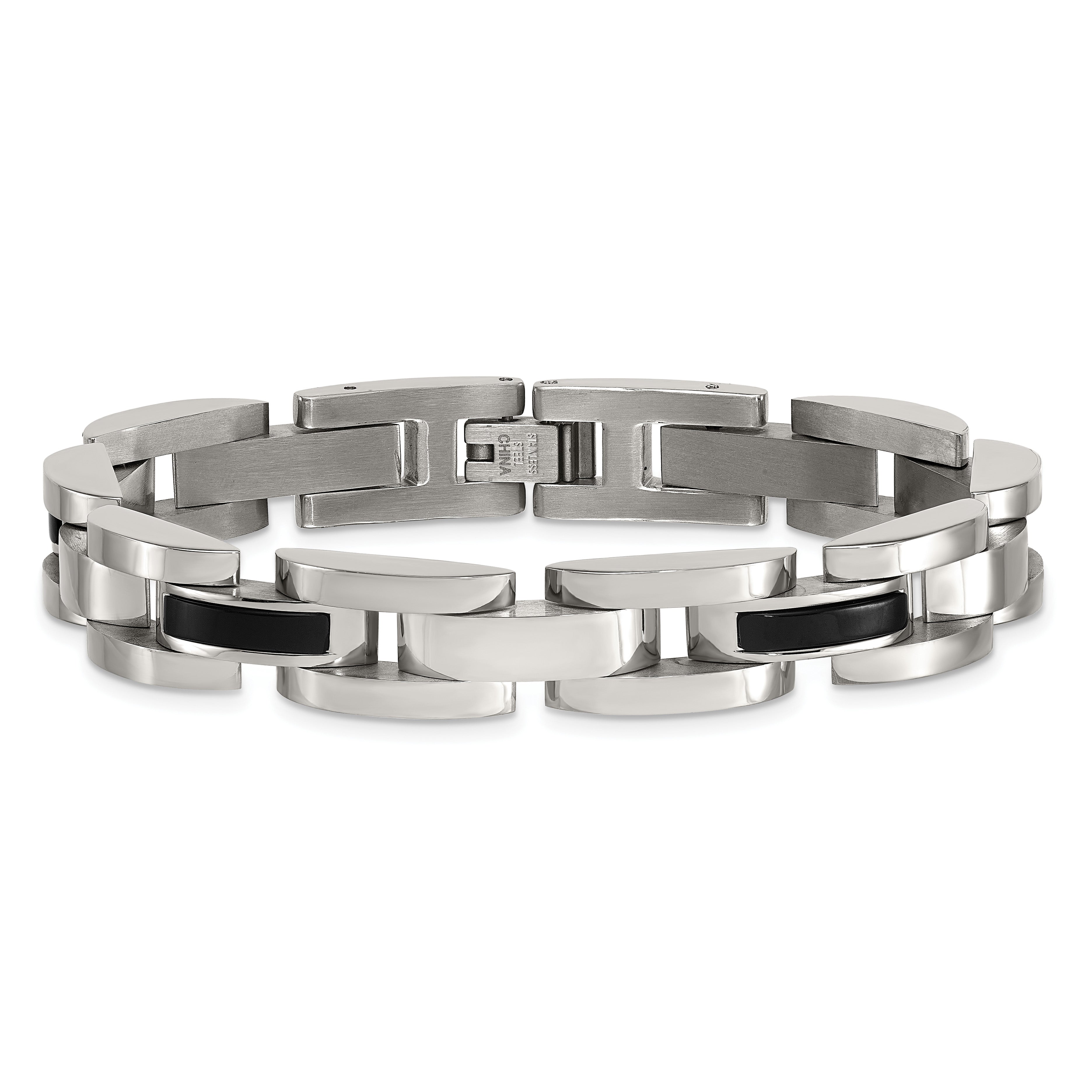 Polished Black Onyx Stainless Steel Bracelet 11mm