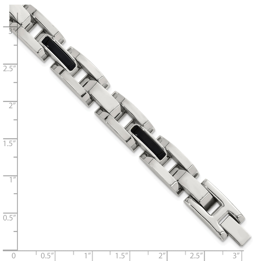 Polished Black Onyx Stainless Steel Bracelet 11mm