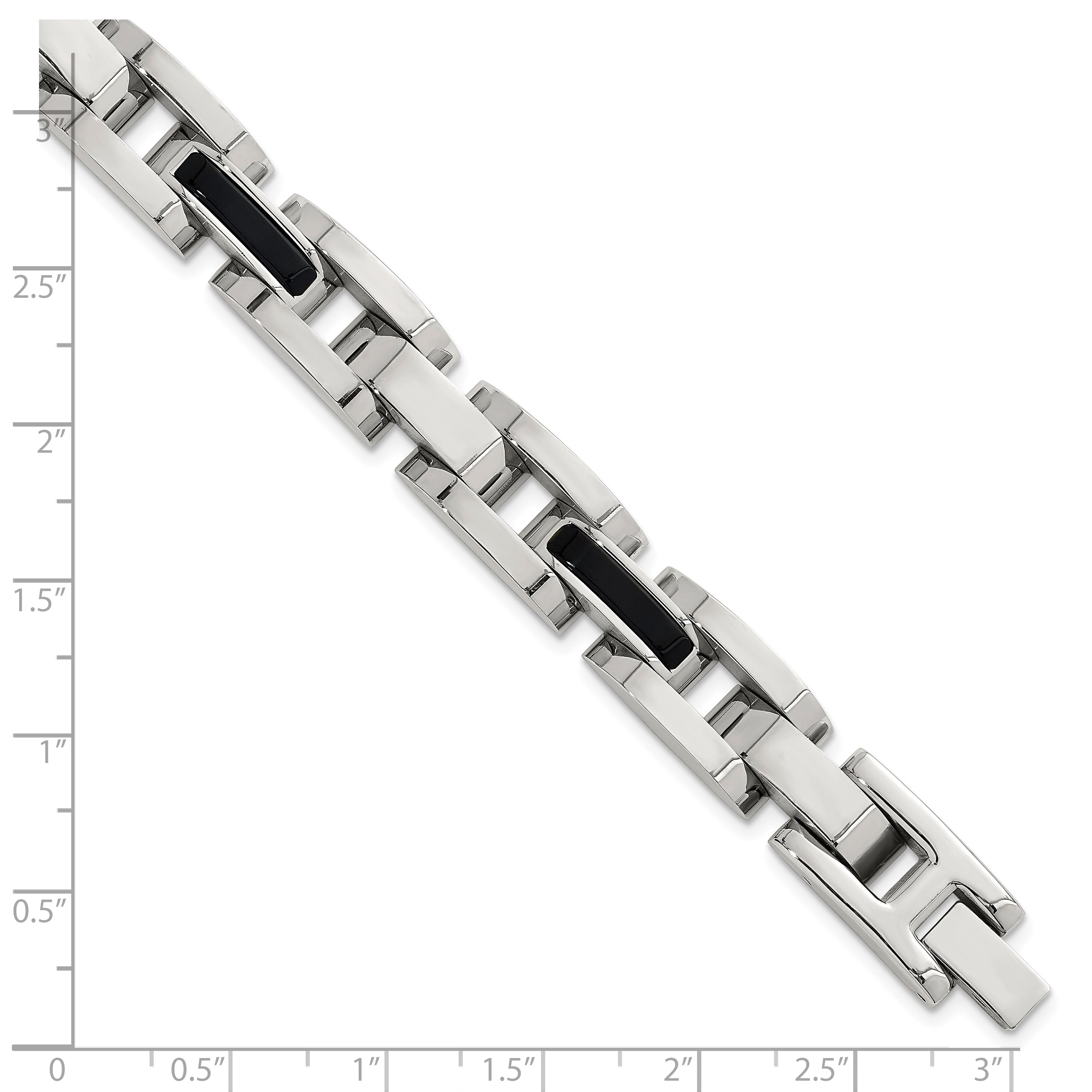 Polished Black Onyx Stainless Steel Bracelet 11mm