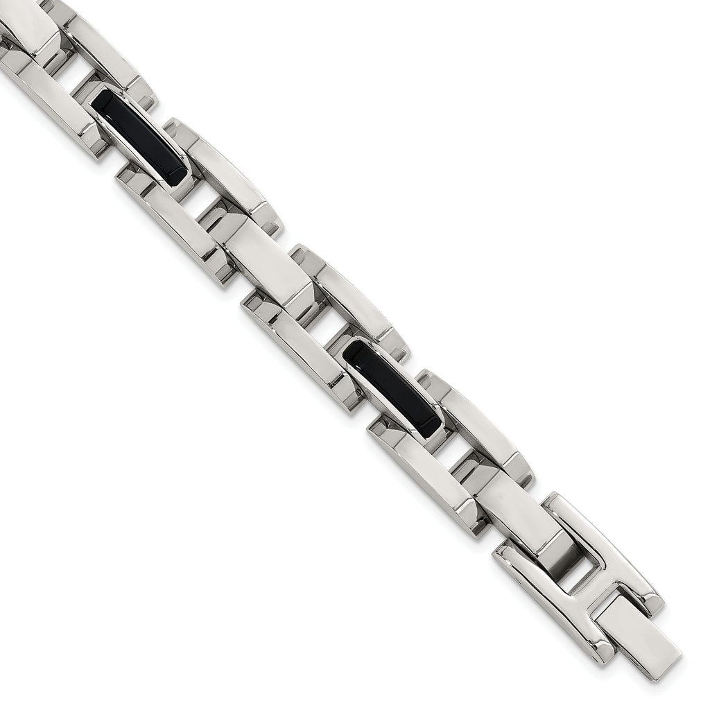 Polished Black Onyx Stainless Steel Bracelet 11mm