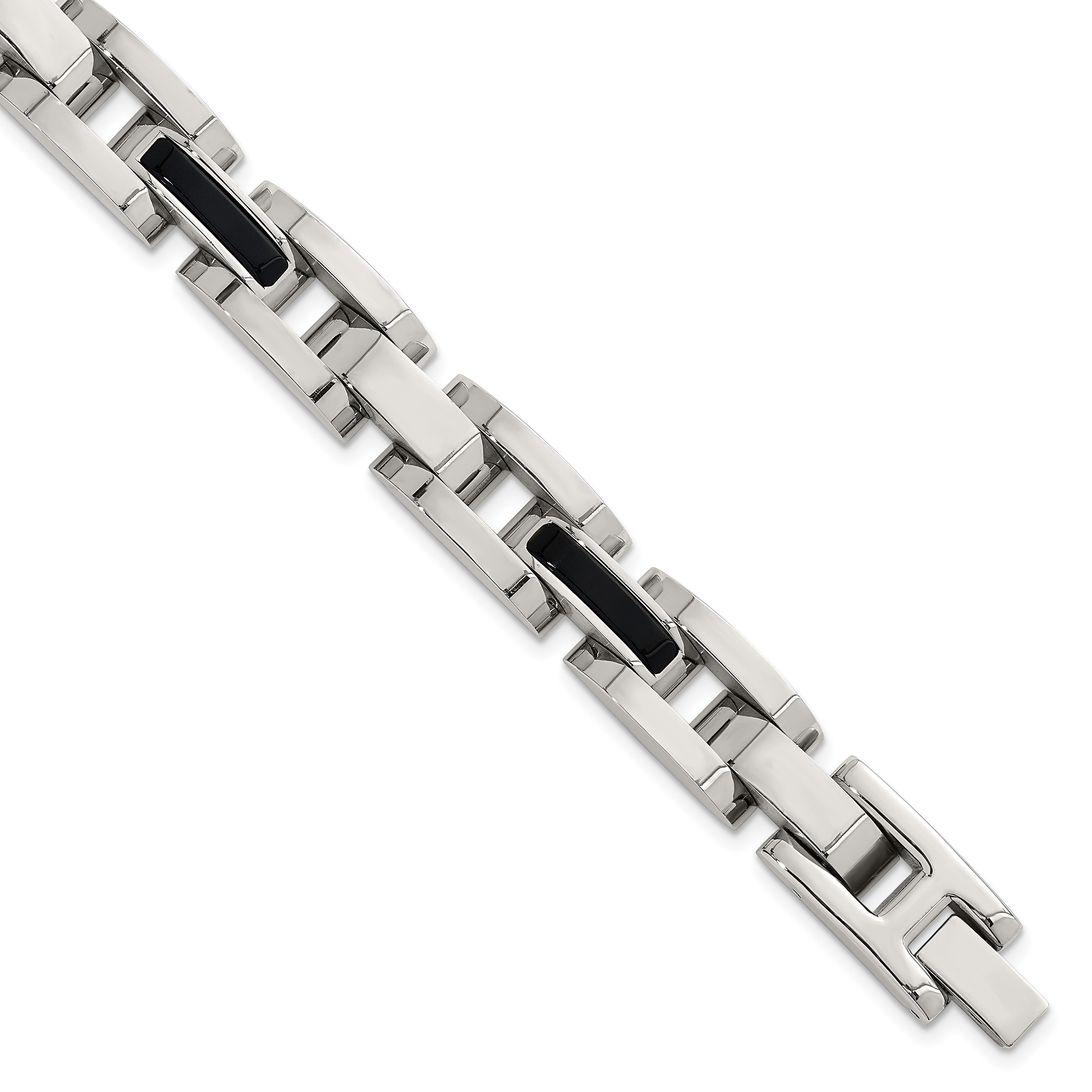 Polished Black Onyx Stainless Steel Bracelet 11mm