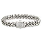 Polished Cubic Zirconia Stainless Steel Curb Chain Bracelet 10mm