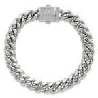 Polished Cubic Zirconia Stainless Steel Curb Chain Bracelet 10mm