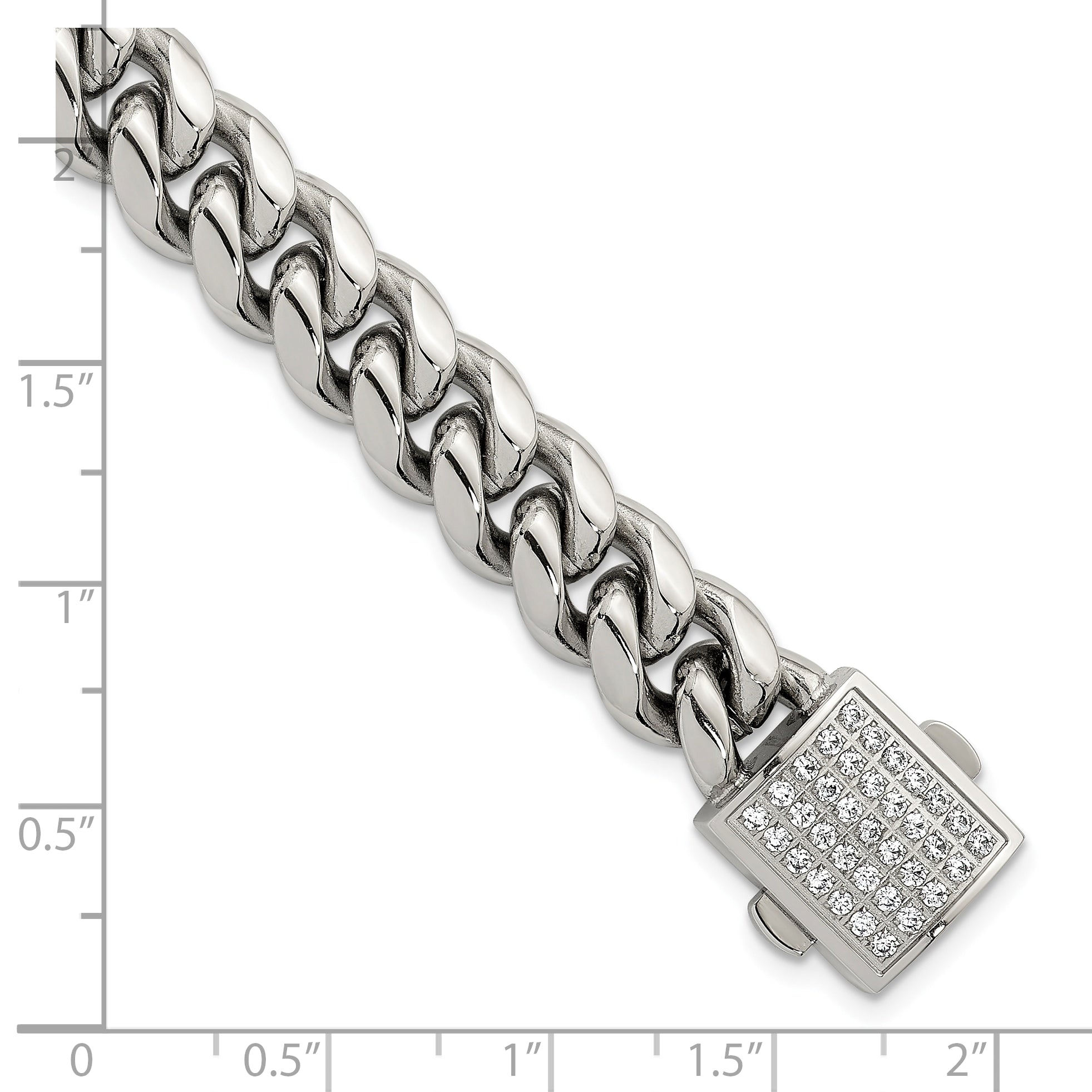 Polished Cubic Zirconia Stainless Steel Curb Chain Bracelet 10mm