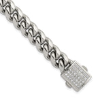 Polished Cubic Zirconia Stainless Steel Curb Chain Bracelet 10mm